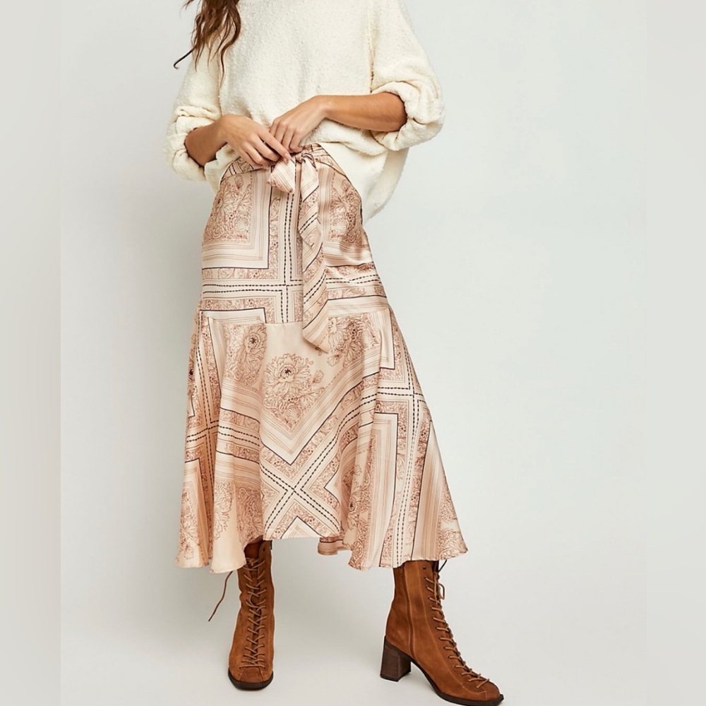 Free People Hampton Wrap Skirt in Latte - L - NWT